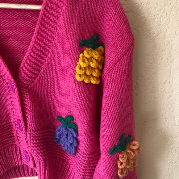 Hot Pink Lolita Cardigan Sweater Handmade One Size - Picture 5 of 8